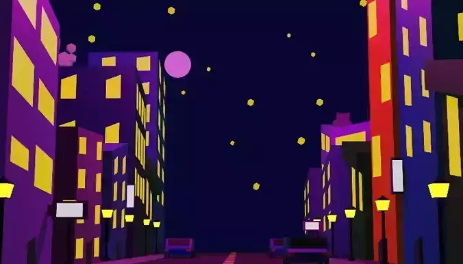 Low-Poly City Street