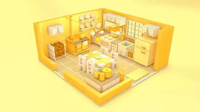 Stylized 3D kitchen 3D model