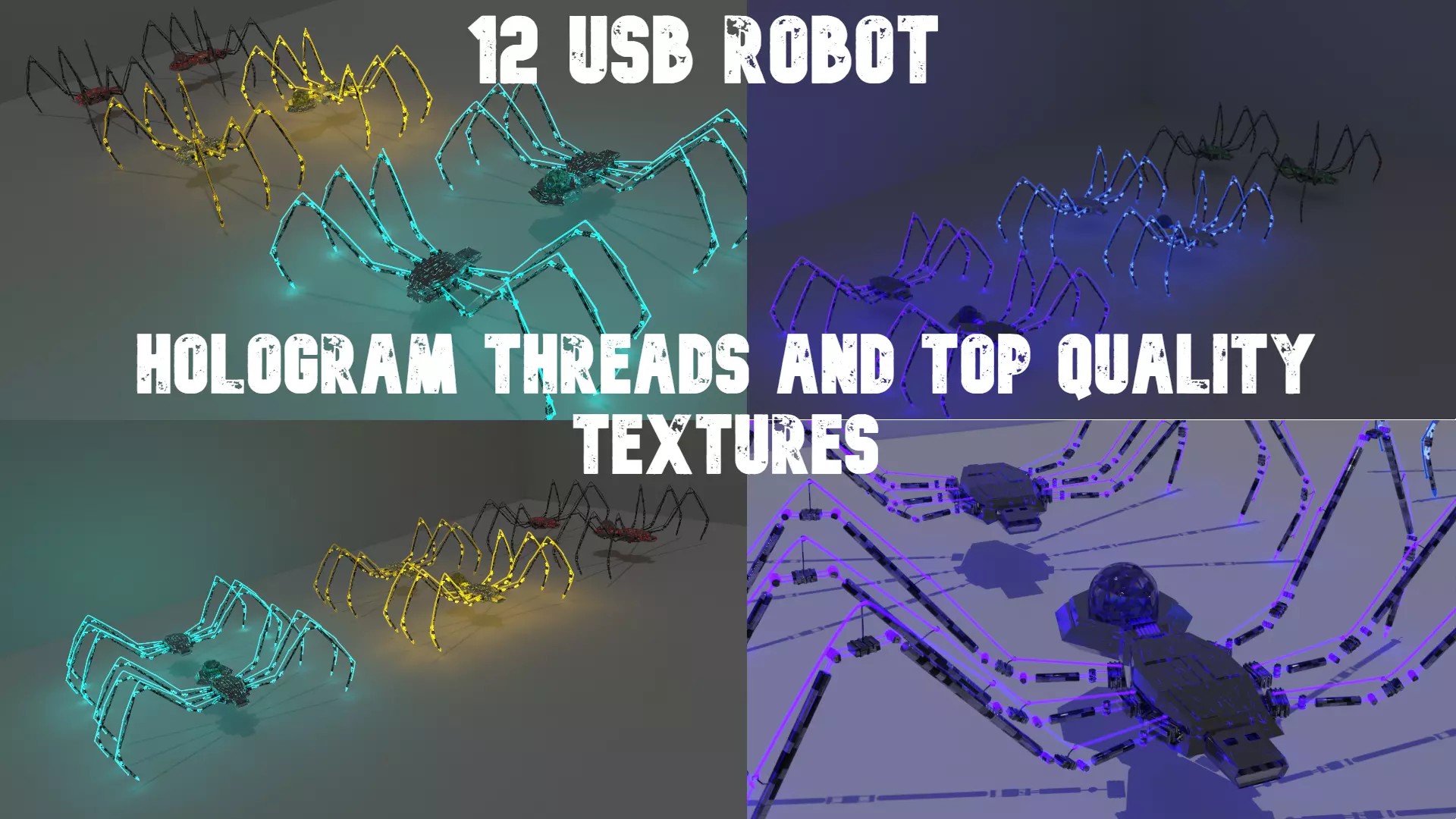12 usb robot hologram threads and top quality textures Free 3D model_0