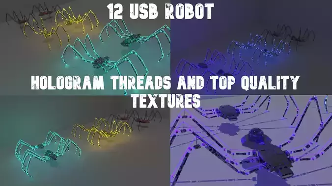 12 usb robot hologram threads and top quality textures Free 3D model
