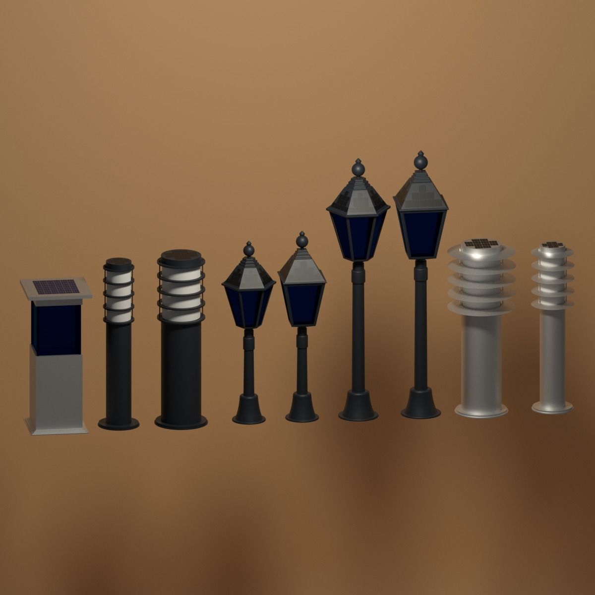 Solar Garden Light Collection 3D model_10