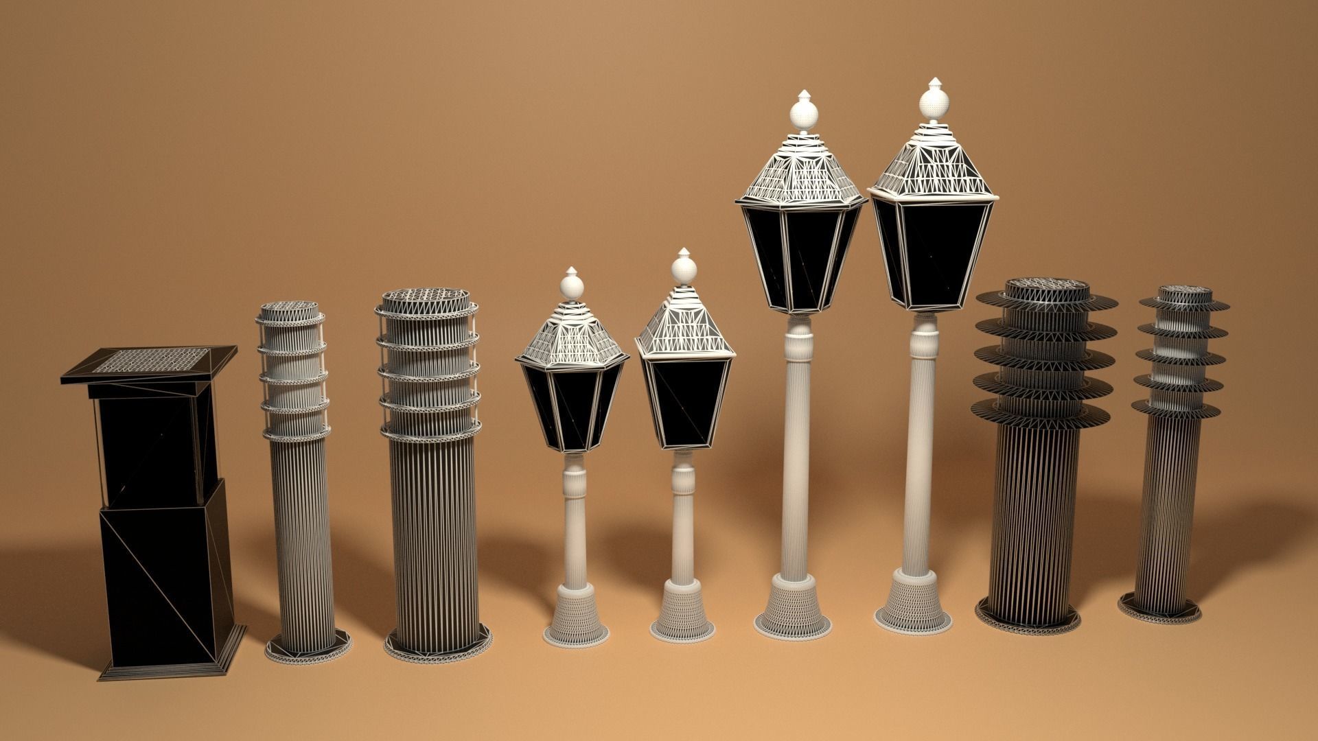 Solar Garden Light Collection 3D model_9