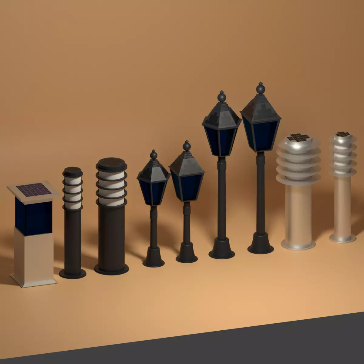 Solar Garden Light Collection 3D model_0