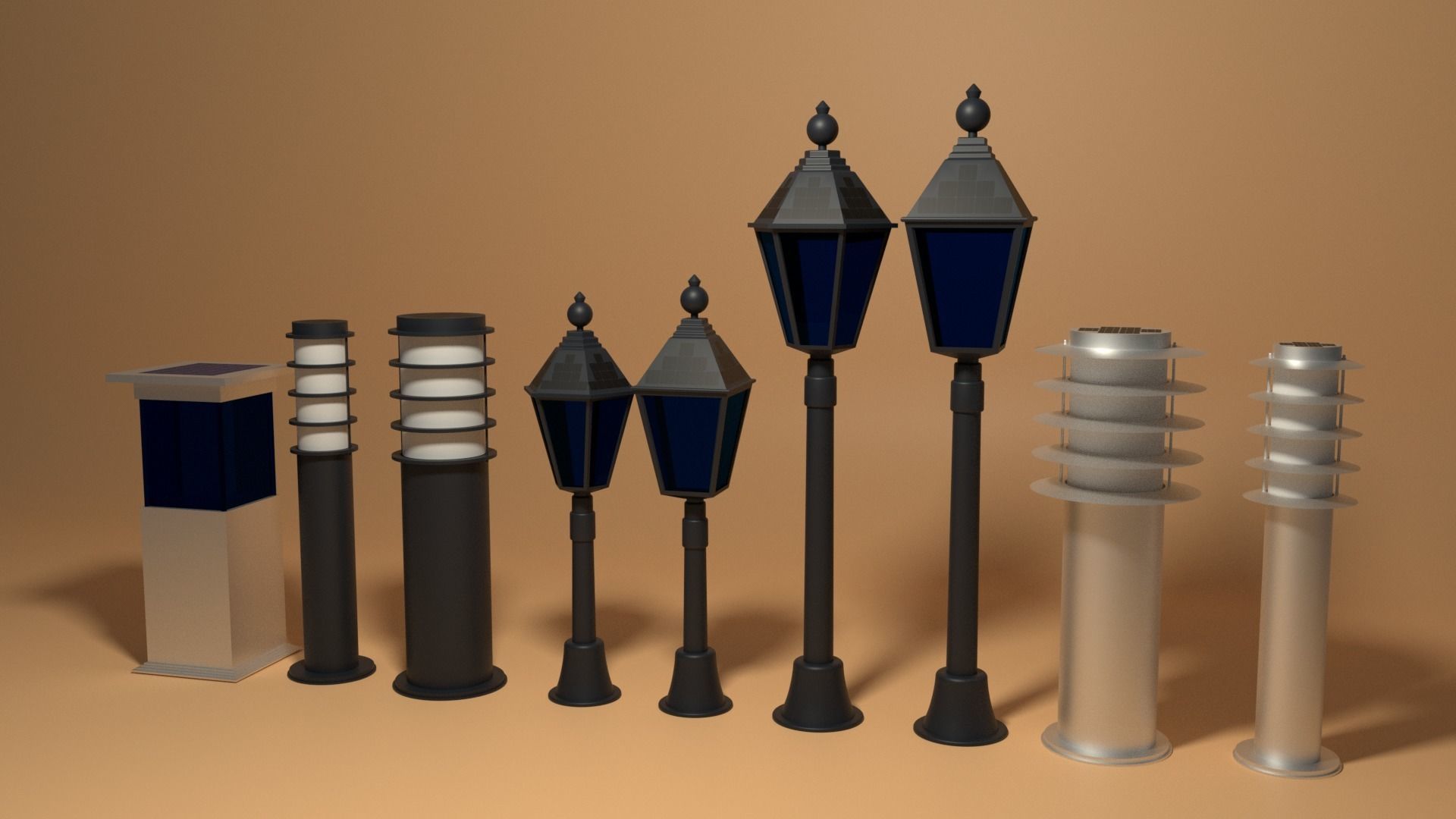 Solar Garden Light Collection 3D model_5