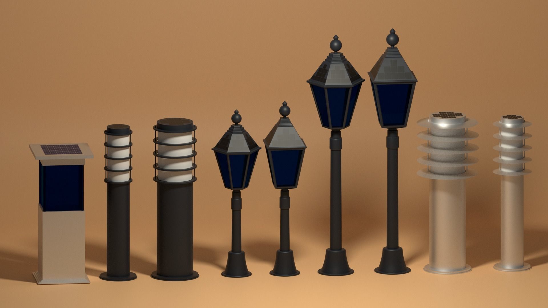 Solar Garden Light Collection 3D model_1