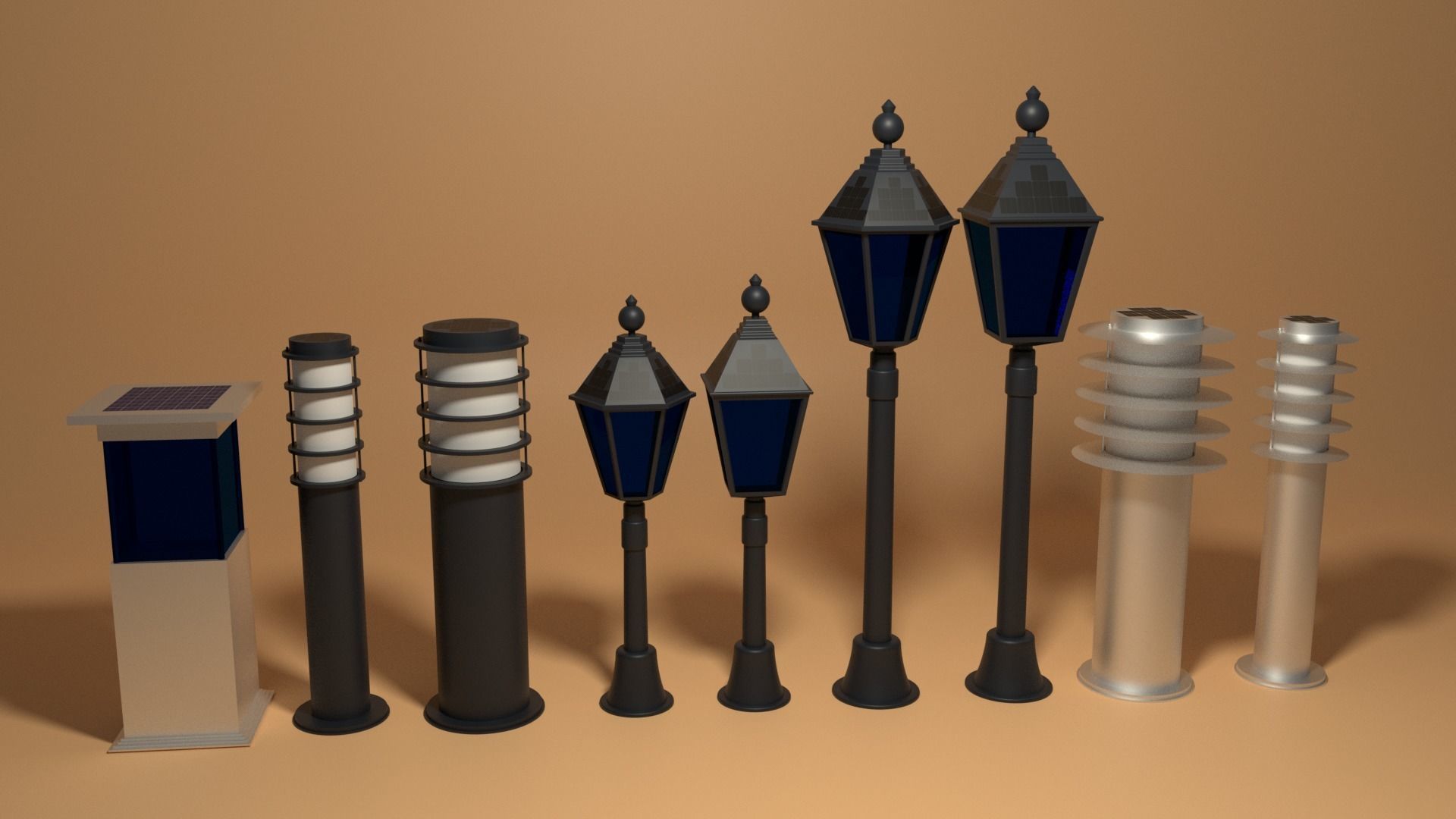 Solar Garden Light Collection 3D model_2