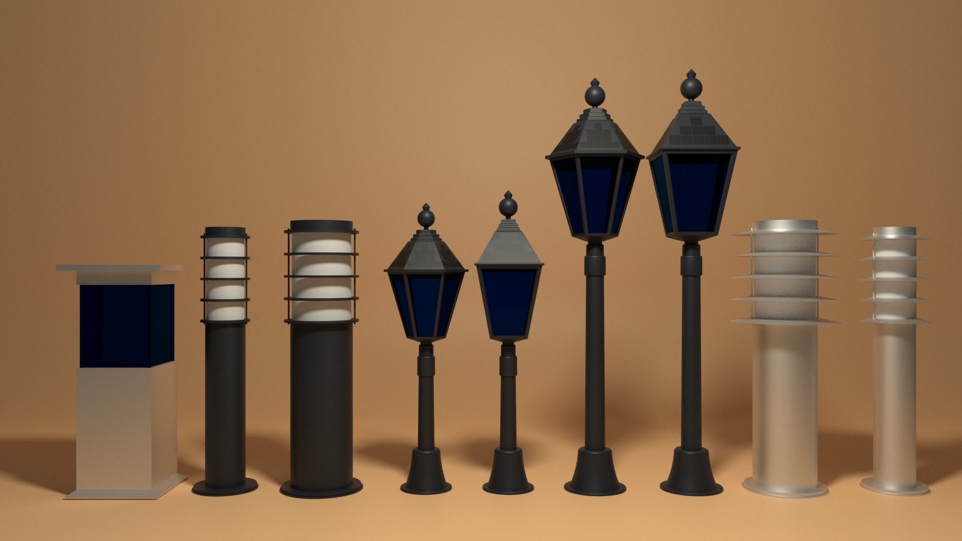 Solar Garden Light Collection 3D model_6