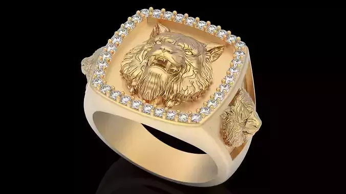 Tiger Wolf ring  Animal silver gold printable jewelry