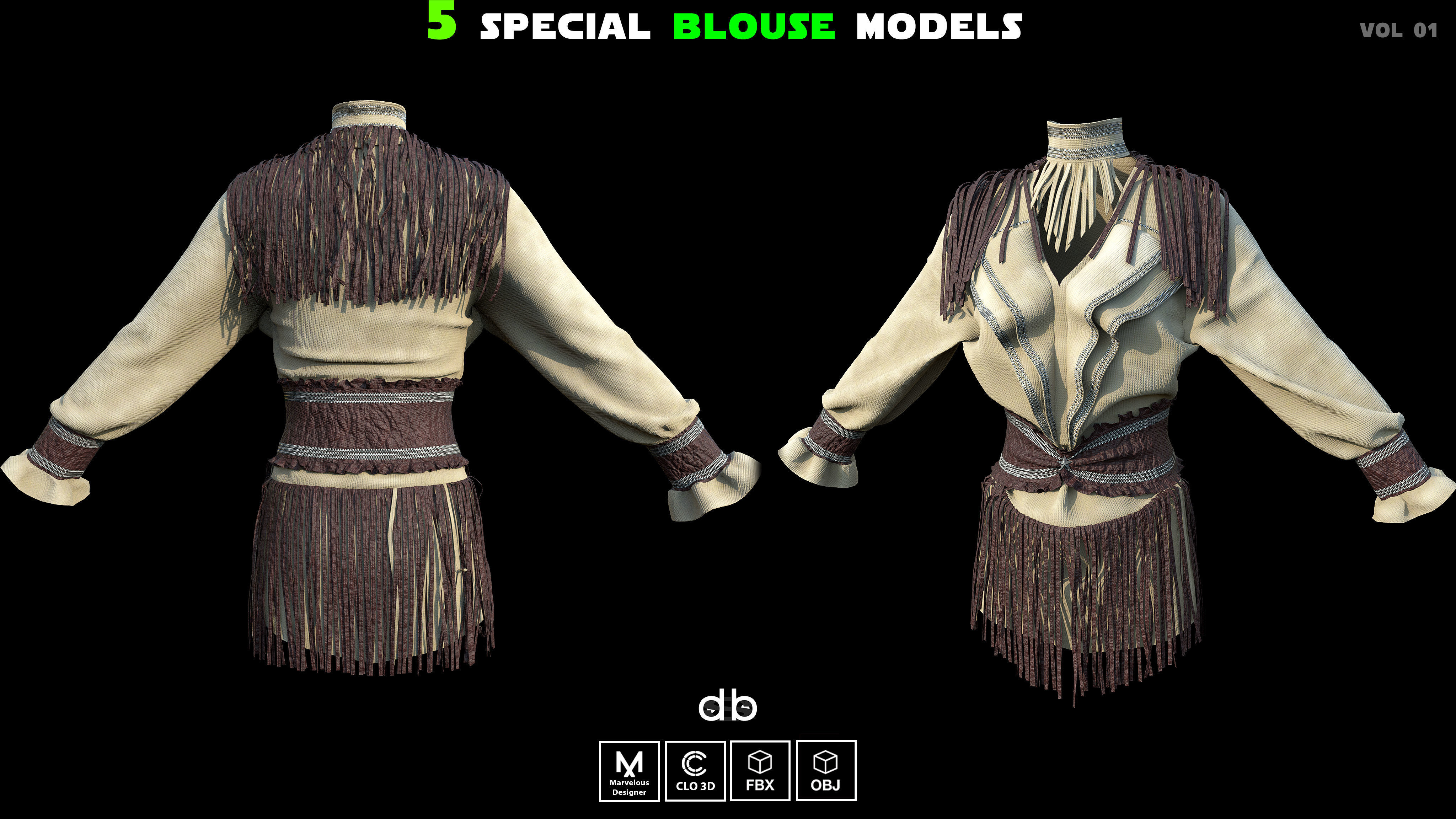 Special blouse models   MD  CLO3D  ZPRJ  OBJ  FBX Low-poly 3D model_5