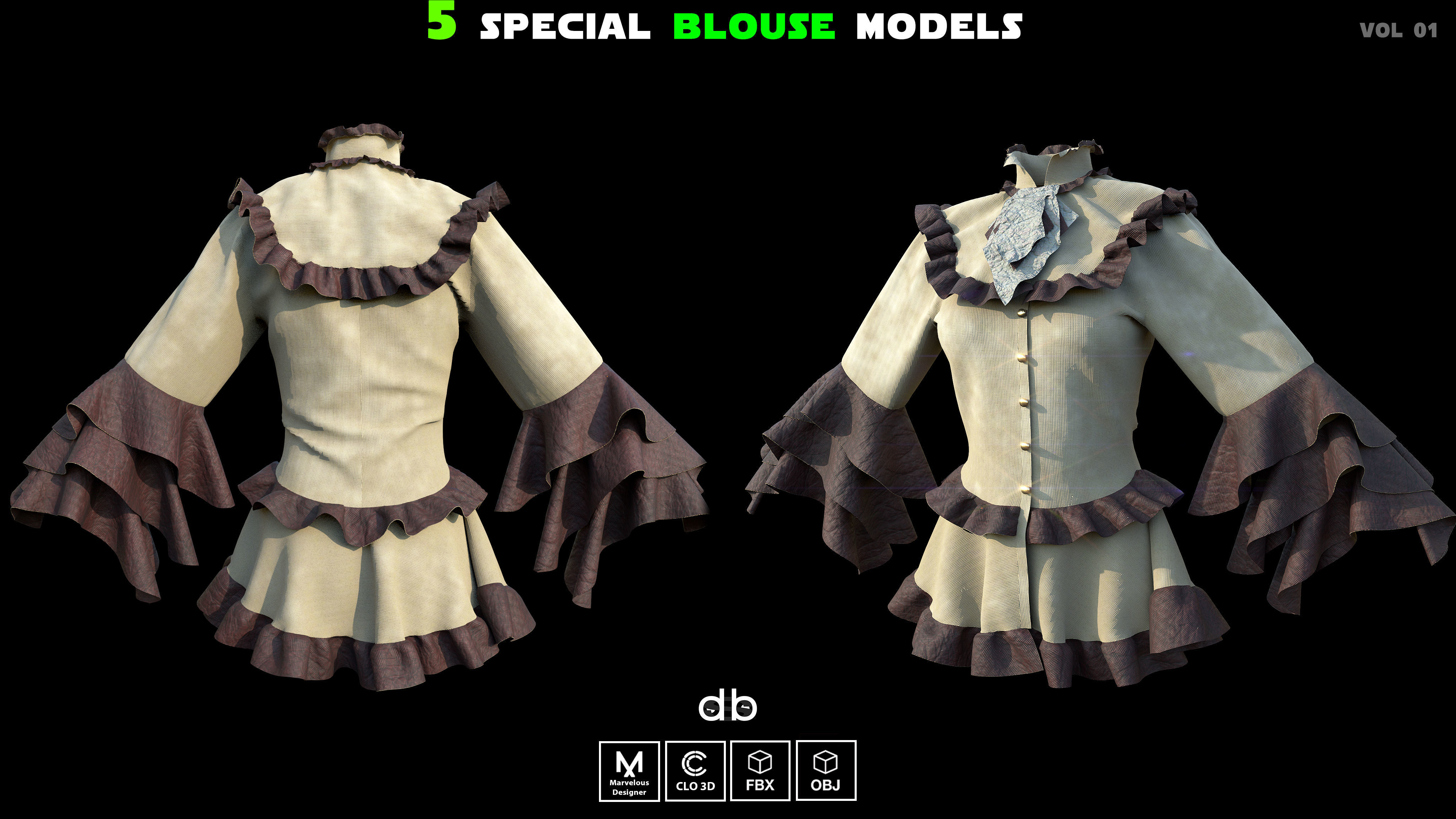 Special blouse models   MD  CLO3D  ZPRJ  OBJ  FBX Low-poly 3D model_2