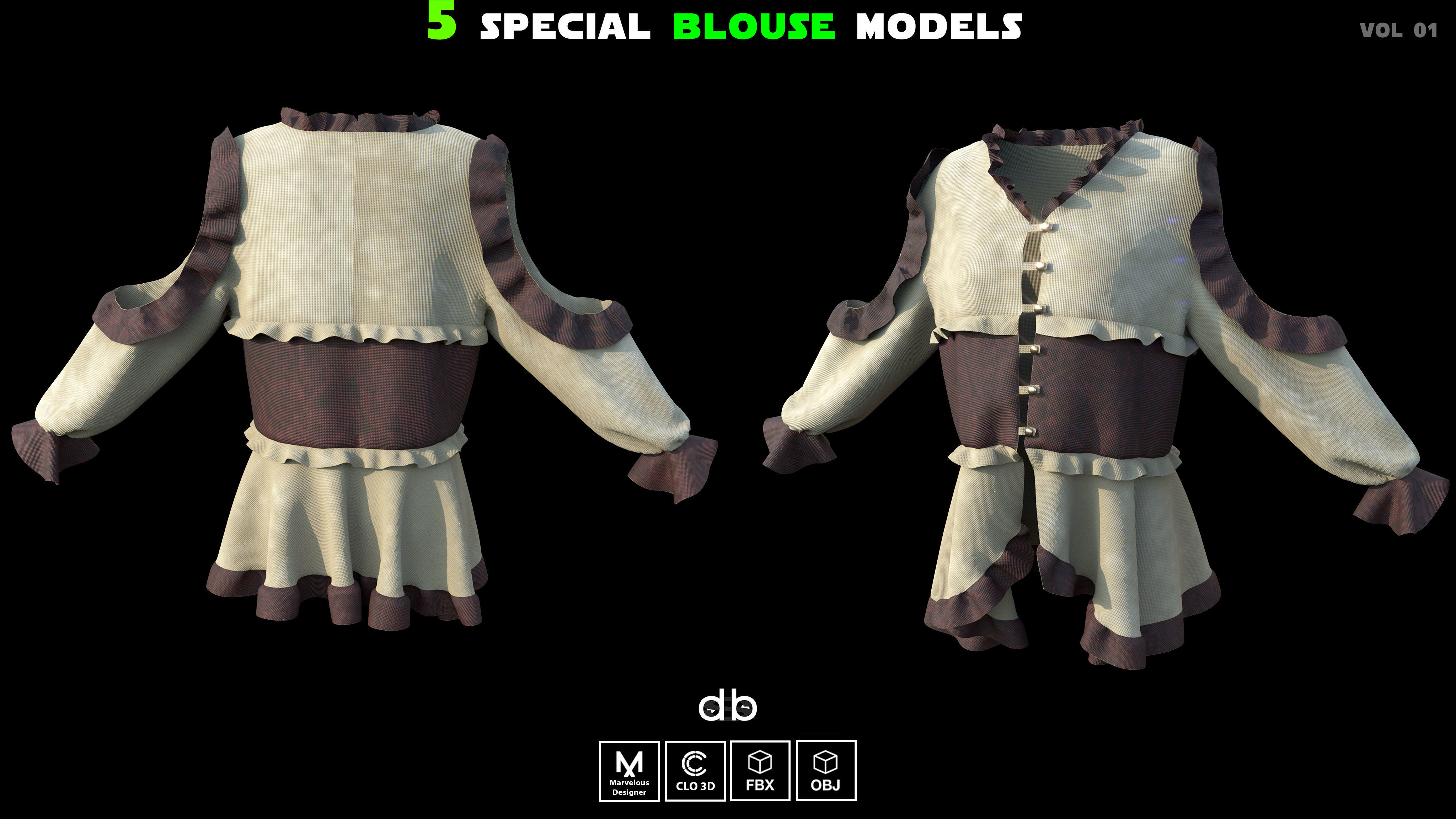 Special blouse models   MD  CLO3D  ZPRJ  OBJ  FBX Low-poly 3D model_4