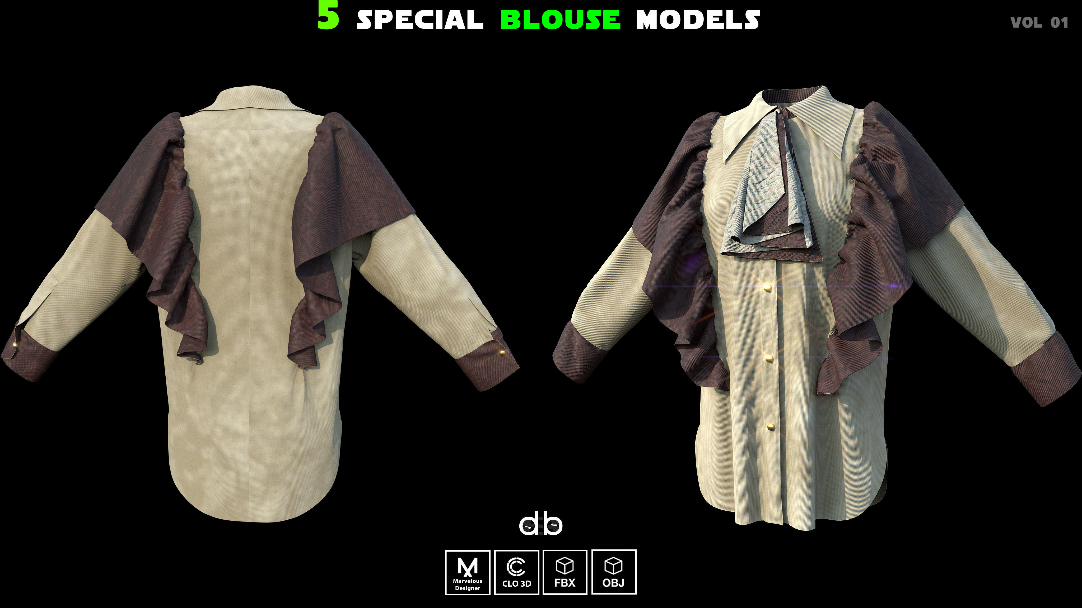Special blouse models   MD  CLO3D  ZPRJ  OBJ  FBX Low-poly 3D model_3