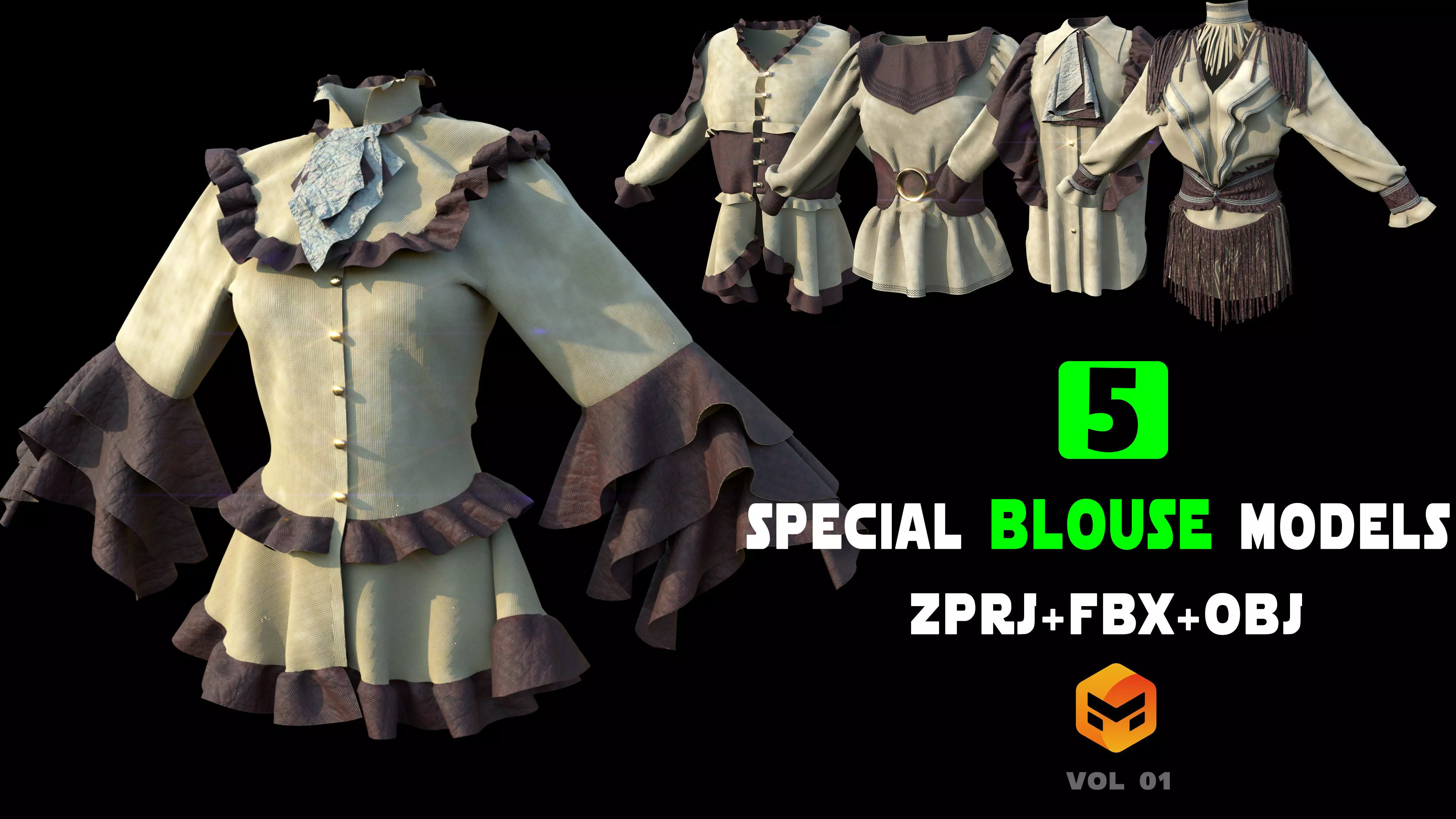Special blouse models   MD  CLO3D  ZPRJ  OBJ  FBX Low-poly 3D model_0