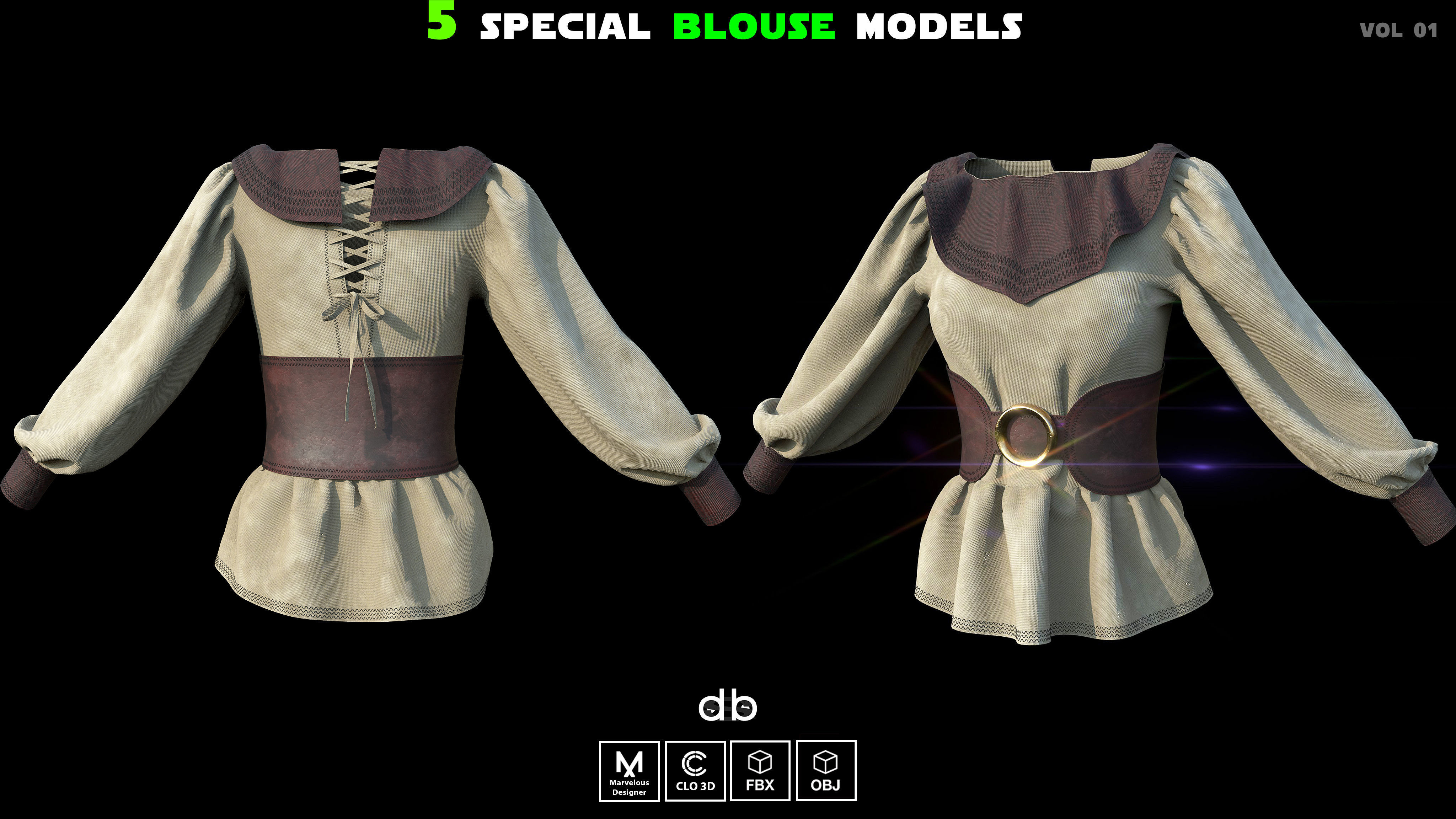 Special blouse models   MD  CLO3D  ZPRJ  OBJ  FBX Low-poly 3D model_1