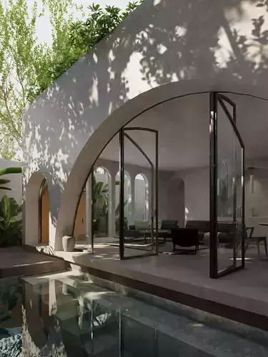 Modern Villa Exterior Scene - Photorealistic Tropical 3D Model 3D model 2