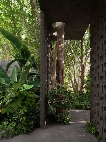 Modern Villa Exterior Scene - Photorealistic Tropical 3D Model 3D model 6