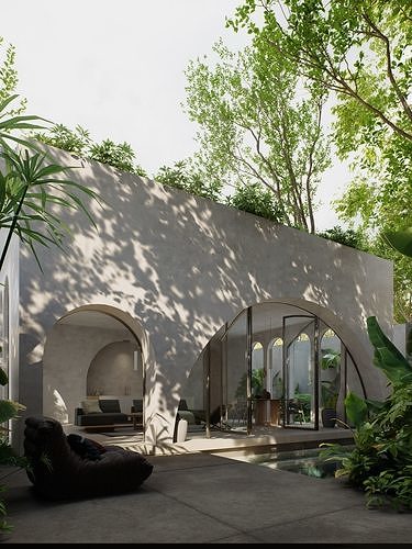 Modern Villa Exterior Scene - Photorealistic Tropical 3D Model