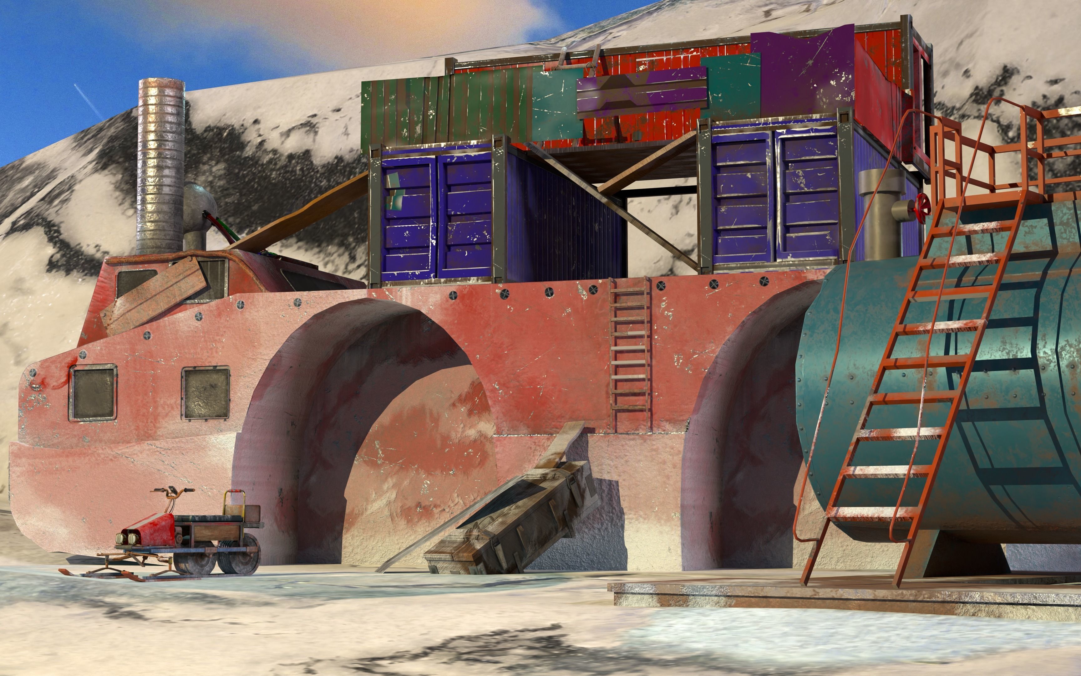 Antarctica ship in snow 3D model_1