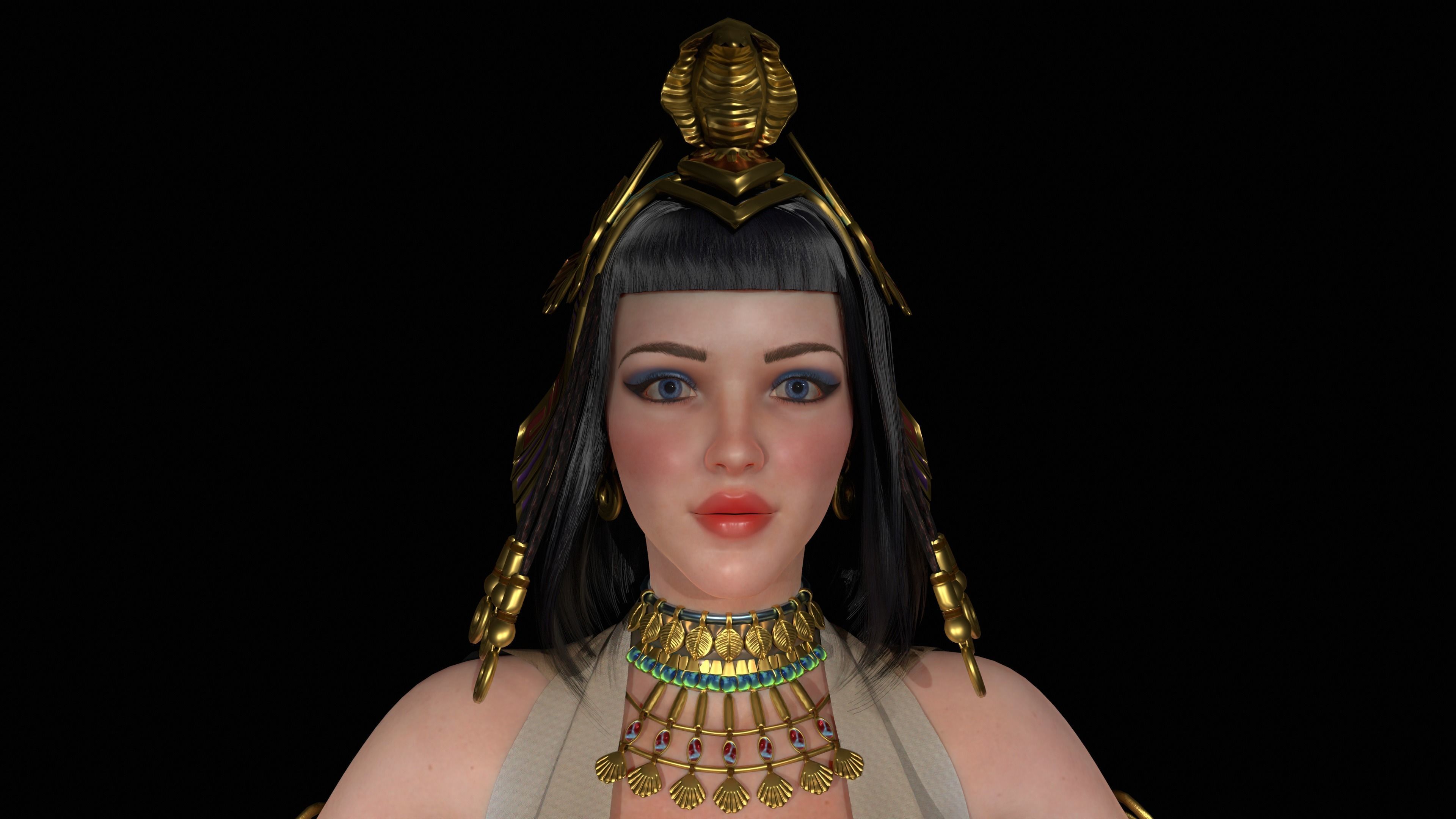 Cleopatra egyptian woman in dress Low-poly 3D model_2