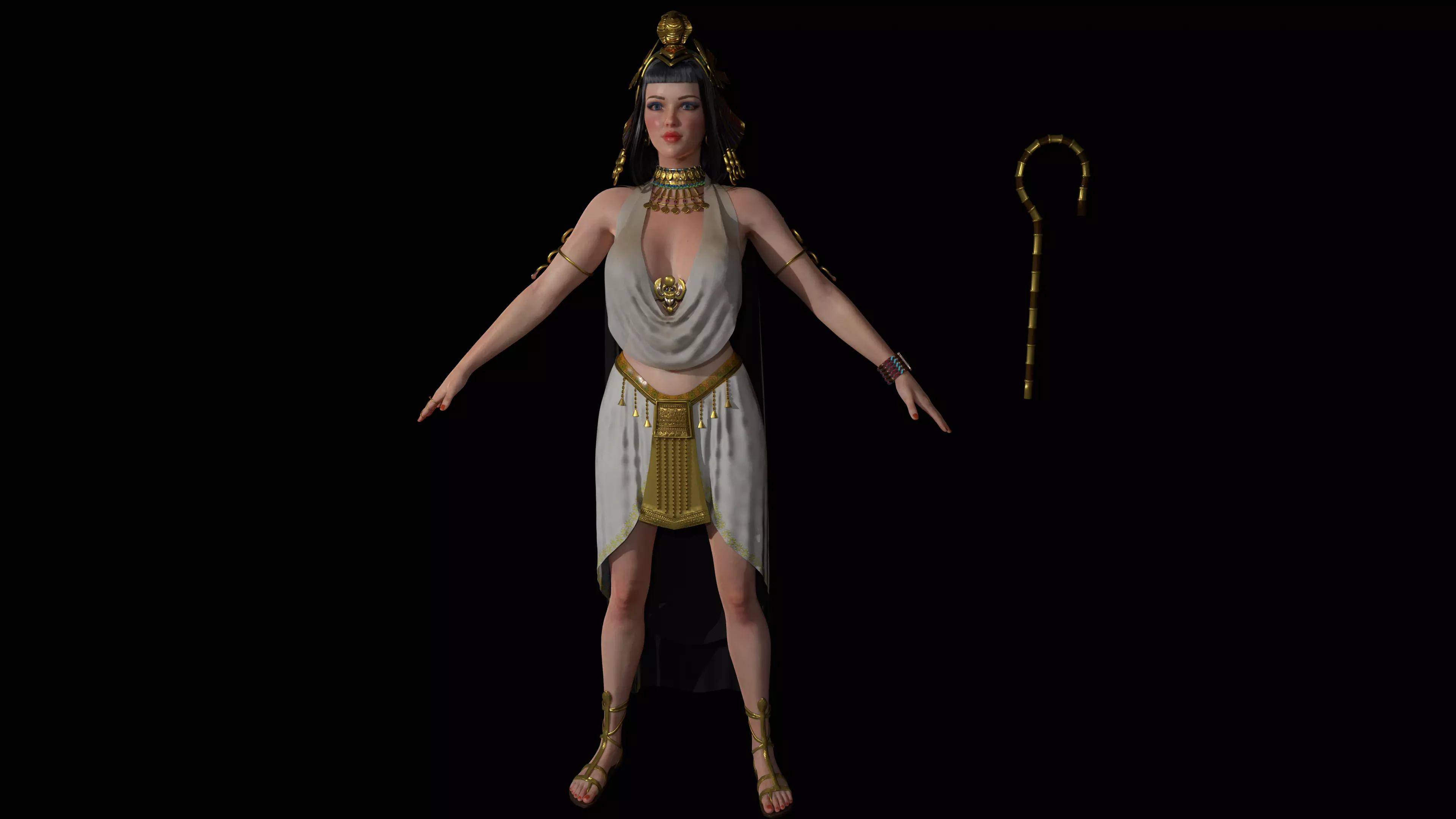 Cleopatra egyptian woman in dress Low-poly 3D model_0