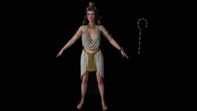 Cleopatra egyptian woman in dress Low-poly 3D model
