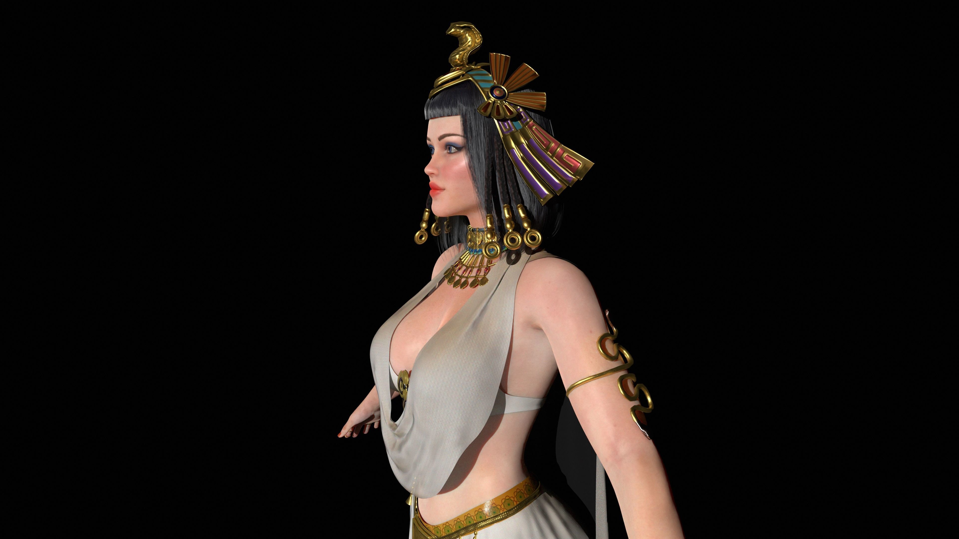 Cleopatra egyptian woman in dress Low-poly 3D model_9