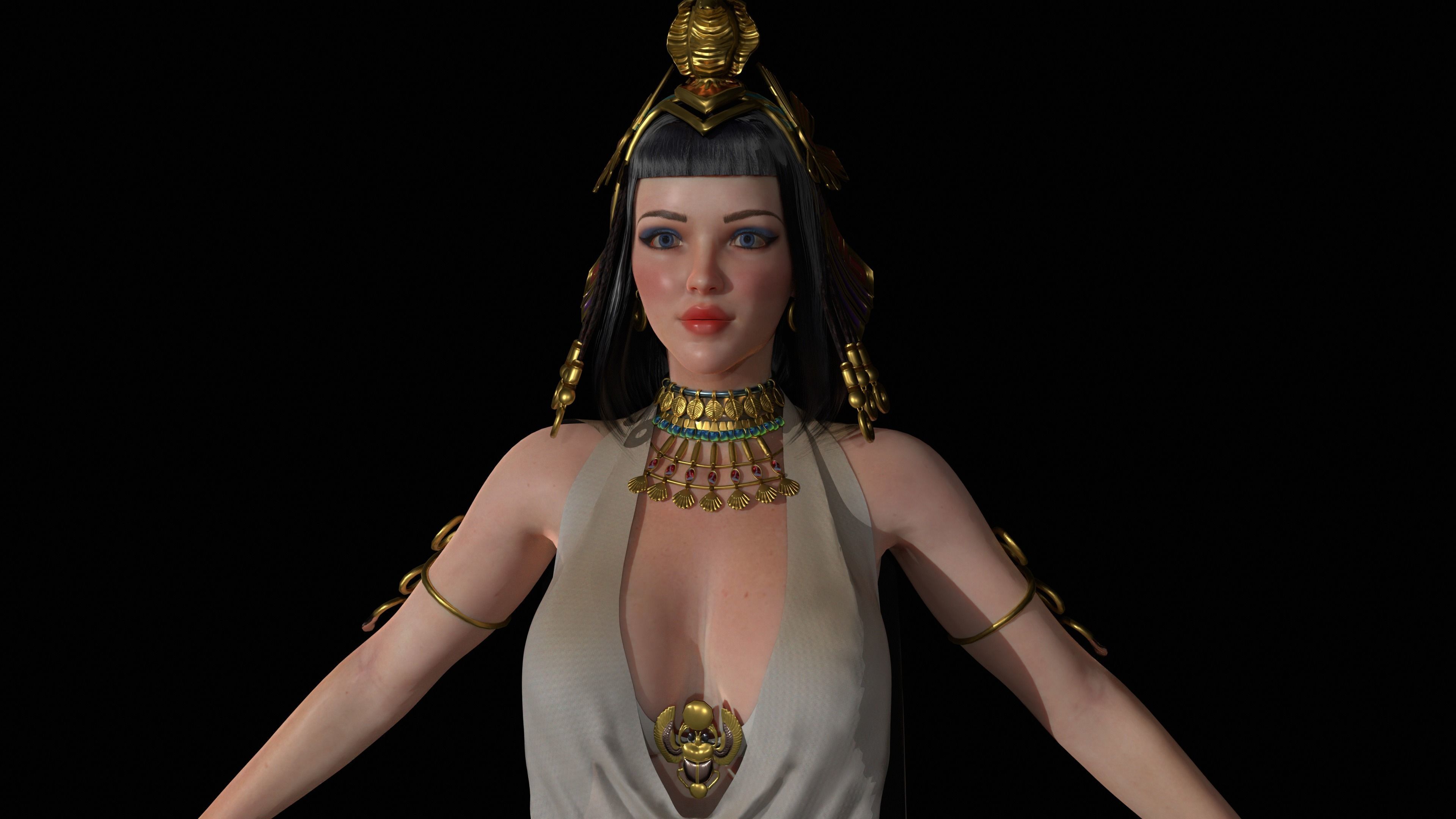 Cleopatra egyptian woman in dress Low-poly 3D model_10