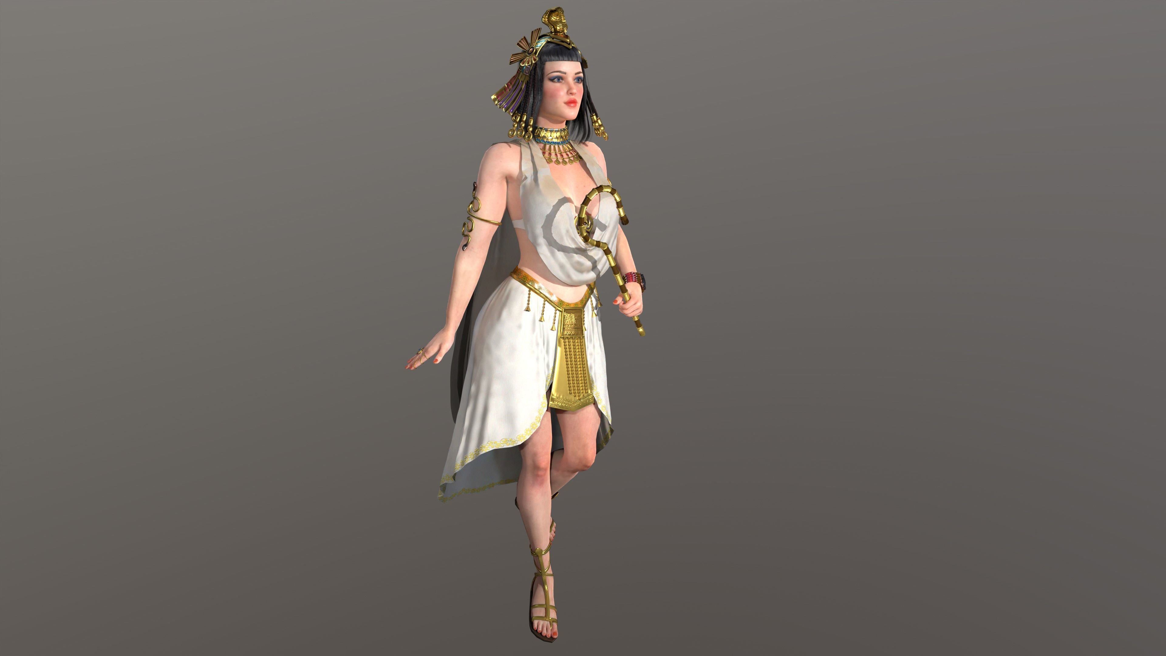 Cleopatra egyptian woman in dress Low-poly 3D model_3
