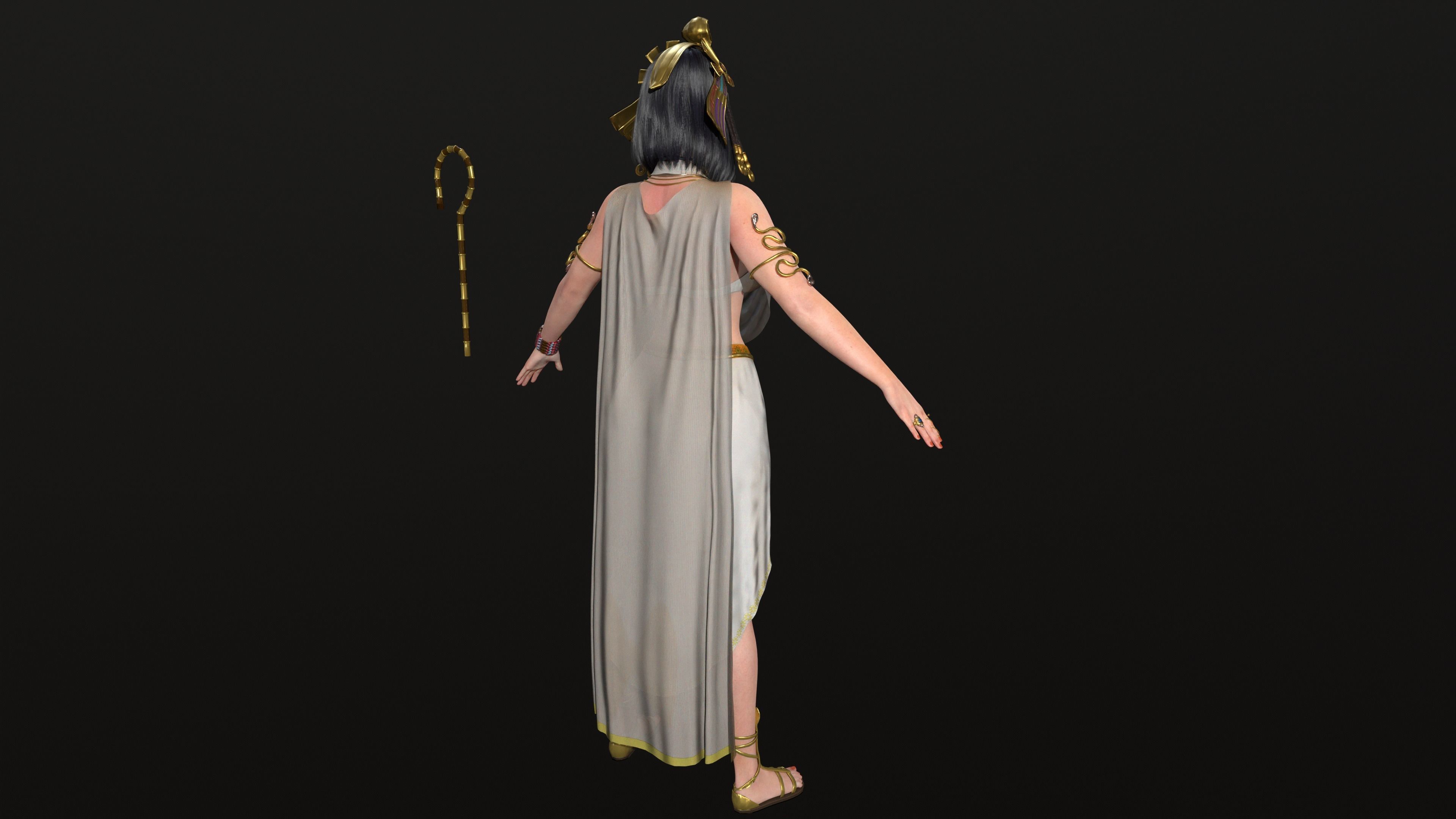 Cleopatra egyptian woman in dress Low-poly 3D model_5