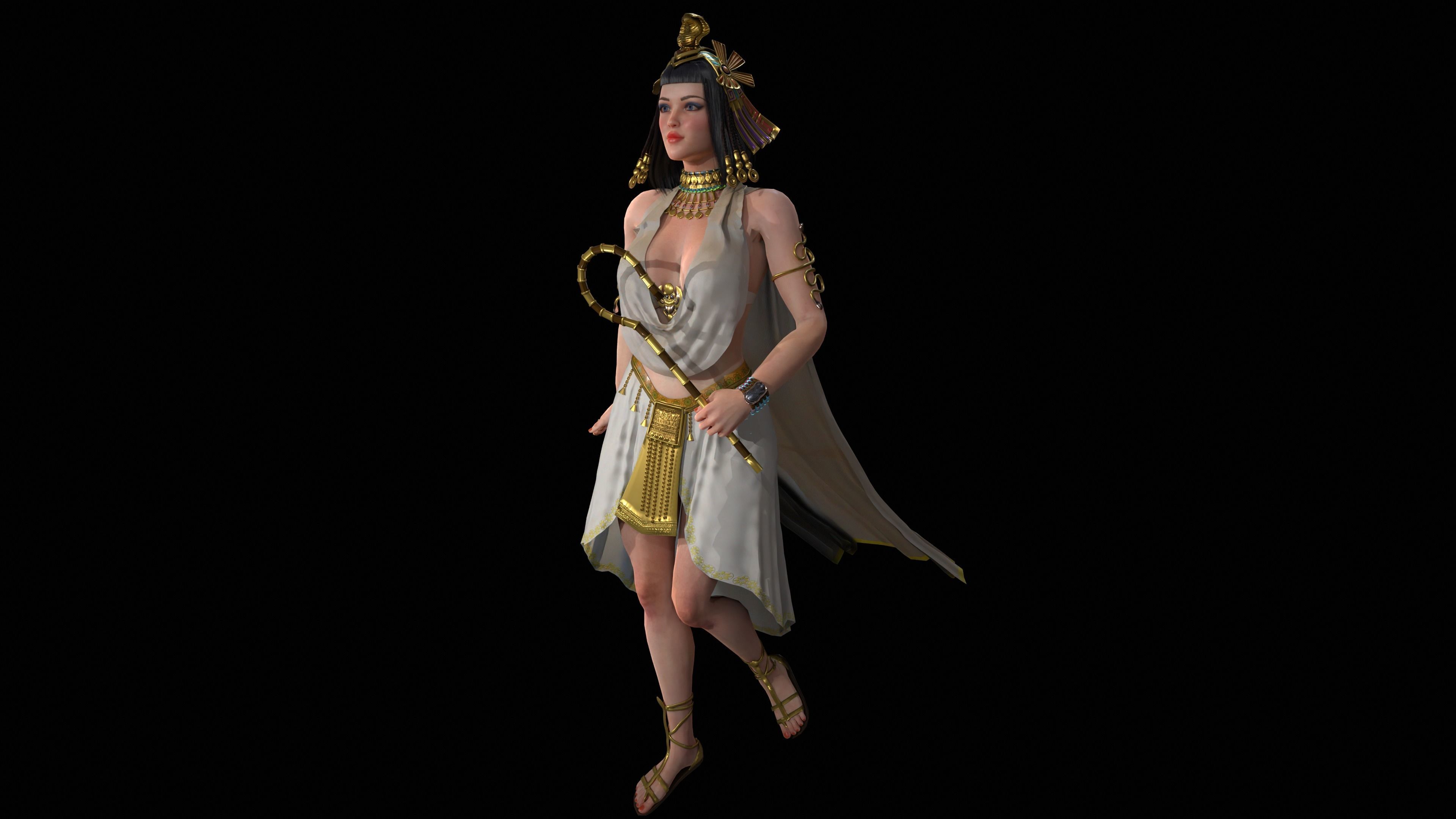 Cleopatra egyptian woman in dress Low-poly 3D model_8