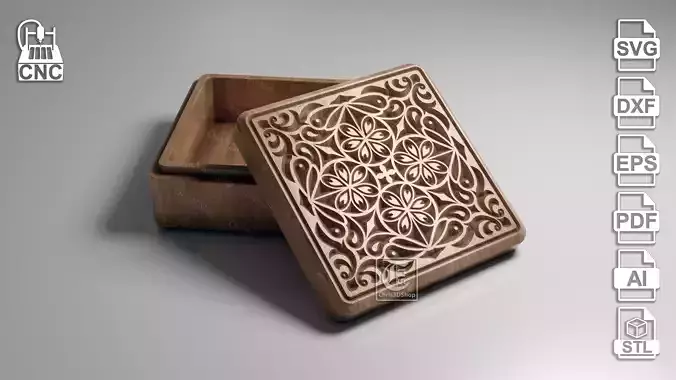 Square V-Carved Jewelry Box 2 - Files for CNC 