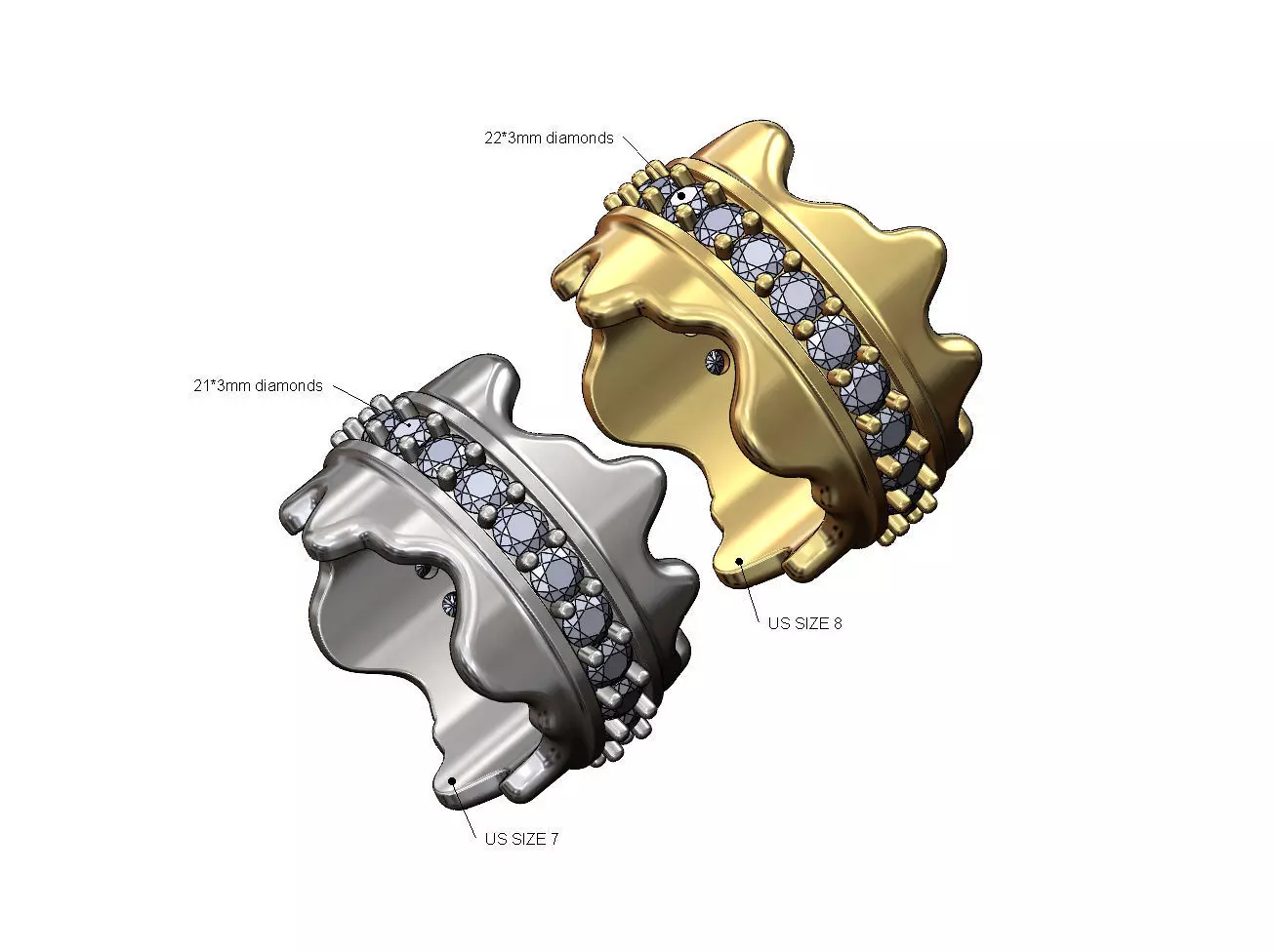 Dripping wide 3mm diamonds eternity band US sizes 7 8 3D print model_0