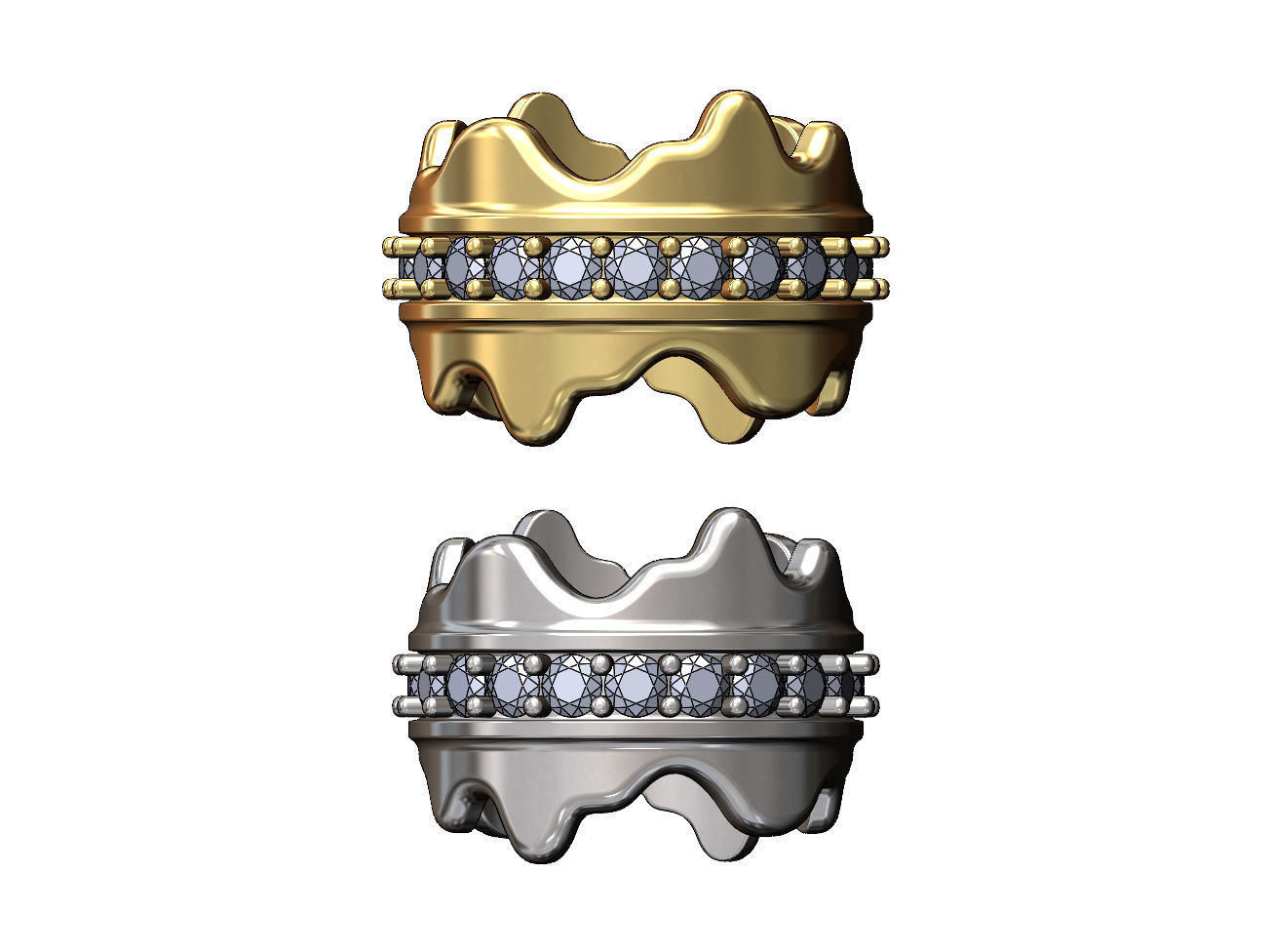 Dripping wide 3mm diamonds eternity band US sizes 7 8 3D print model_1