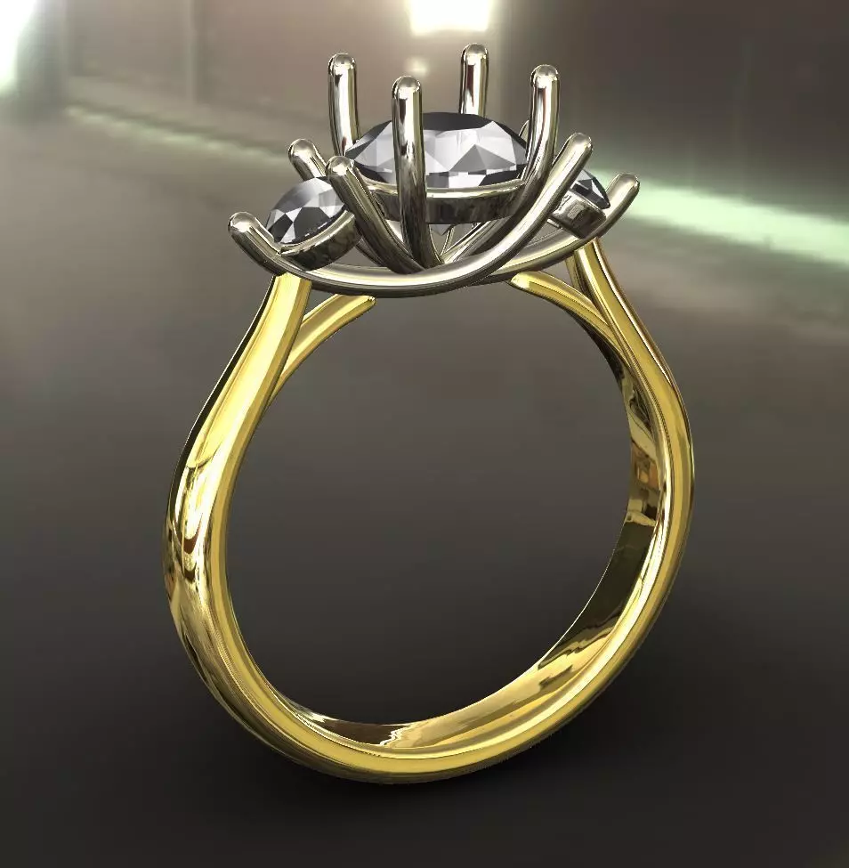 Three Stone Engagement Ring - two piece - Timeless design 3D print model