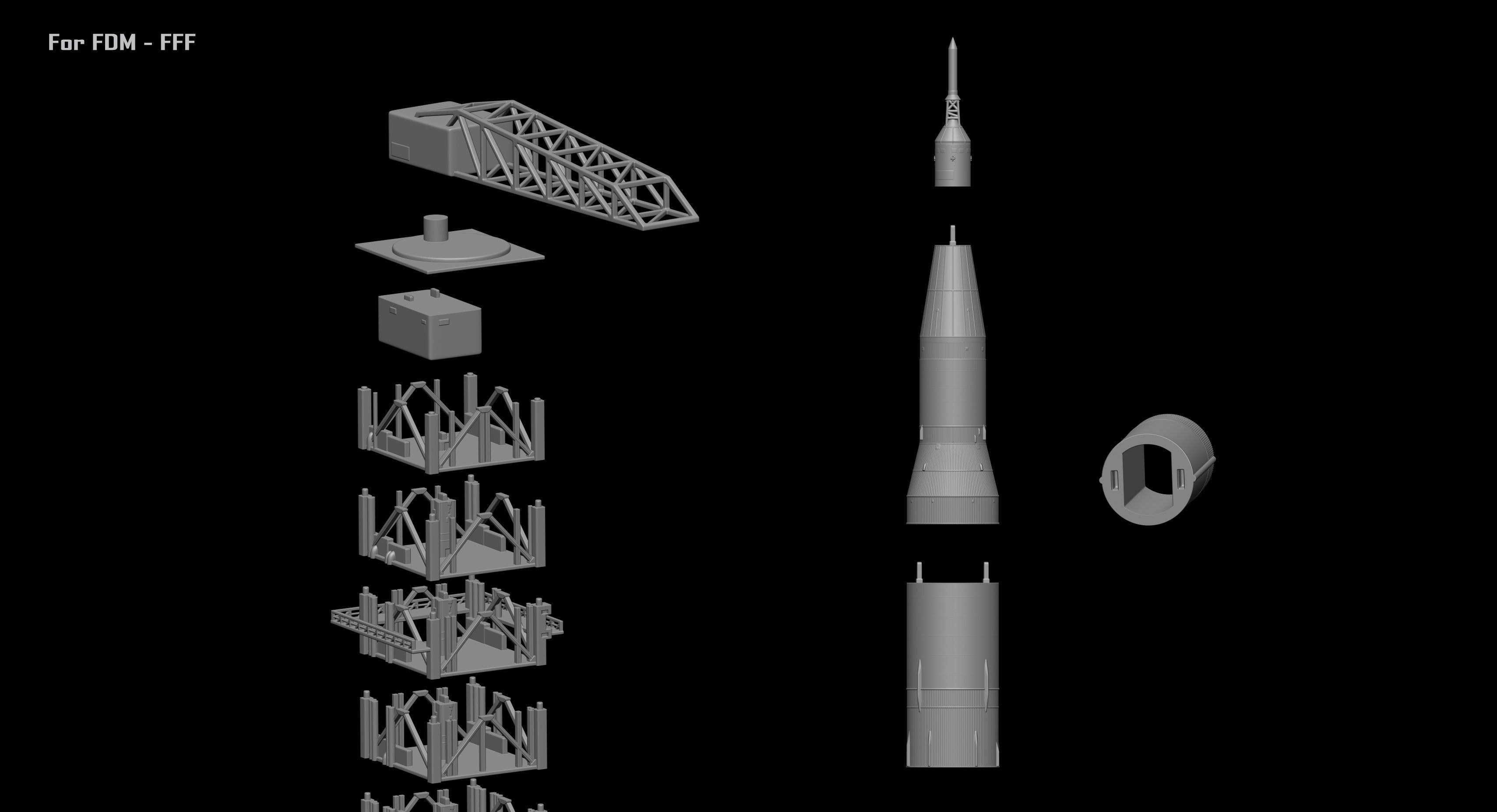 Nasa Saturn V Rocket and Launch Pad 3D model for 3D Printer 3D print model_24