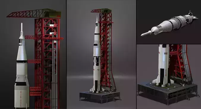 Nasa Saturn V Rocket and Launch Pad  3D model for 3D Printer 3D print model