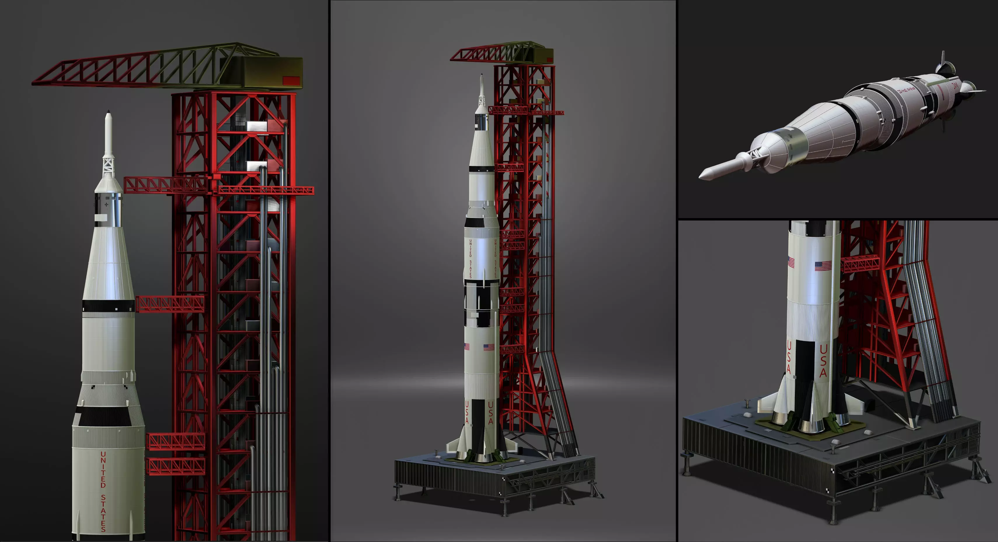 Nasa Saturn V Rocket and Launch Pad 3D model for 3D Printer 3D print model_0