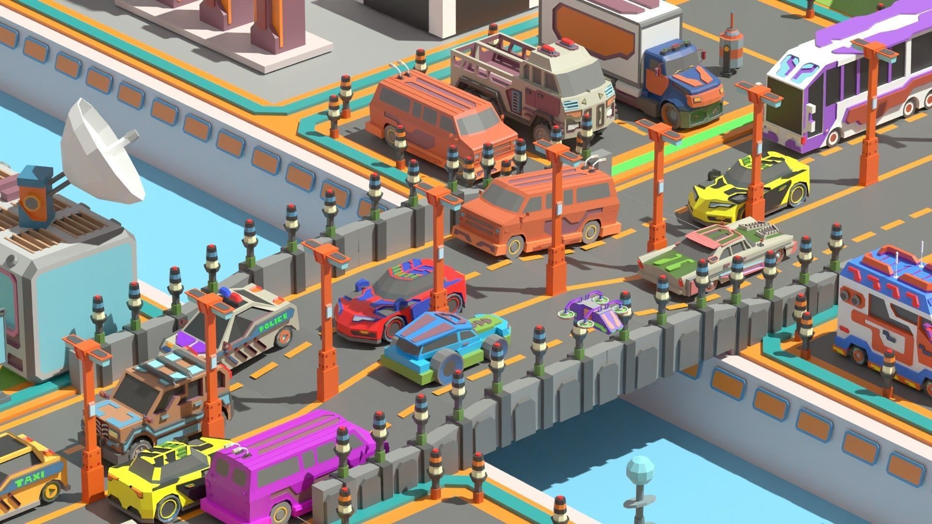 Scifi  Low Poly  Cartoon City  Low-poly 3D model_19