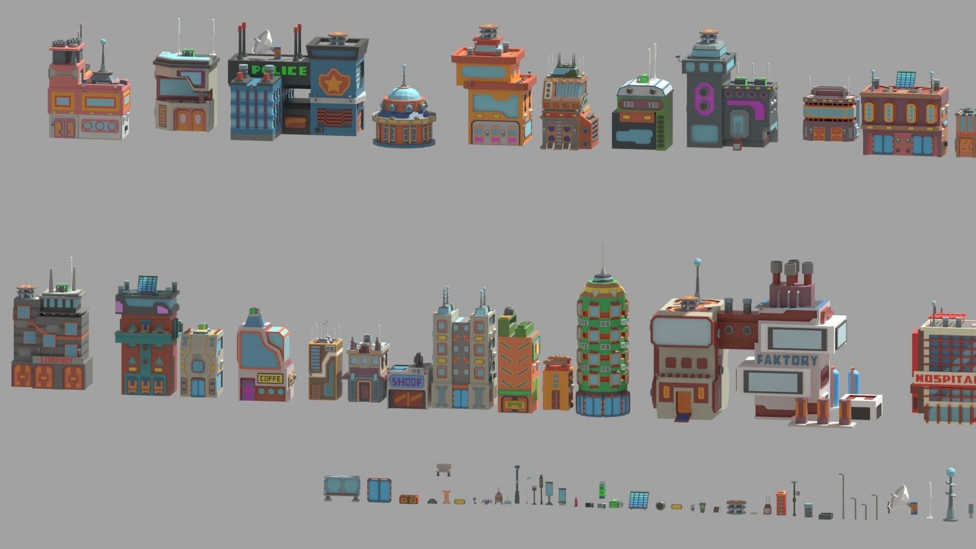 Scifi  Low Poly  Cartoon City  Low-poly 3D model_27