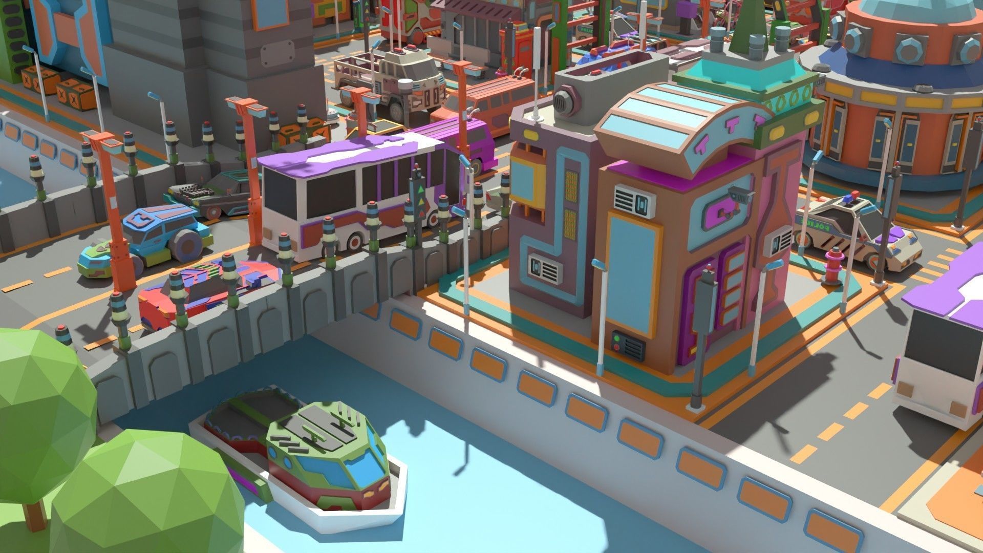 Scifi  Low Poly  Cartoon City  Low-poly 3D model_13