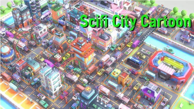 Scifi  Low Poly  Cartoon City  Low-poly 3D model