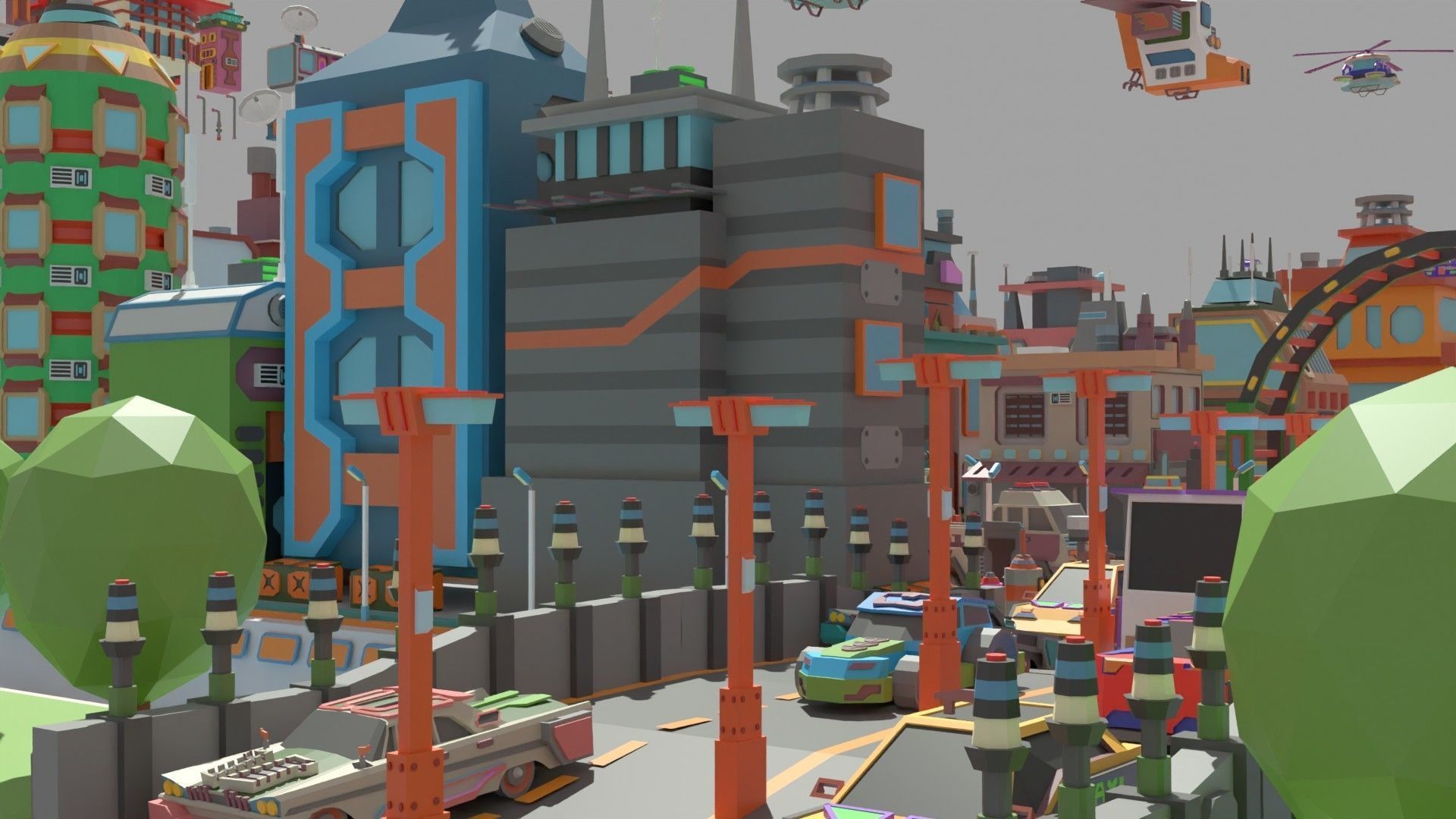 Scifi  Low Poly  Cartoon City  Low-poly 3D model_14