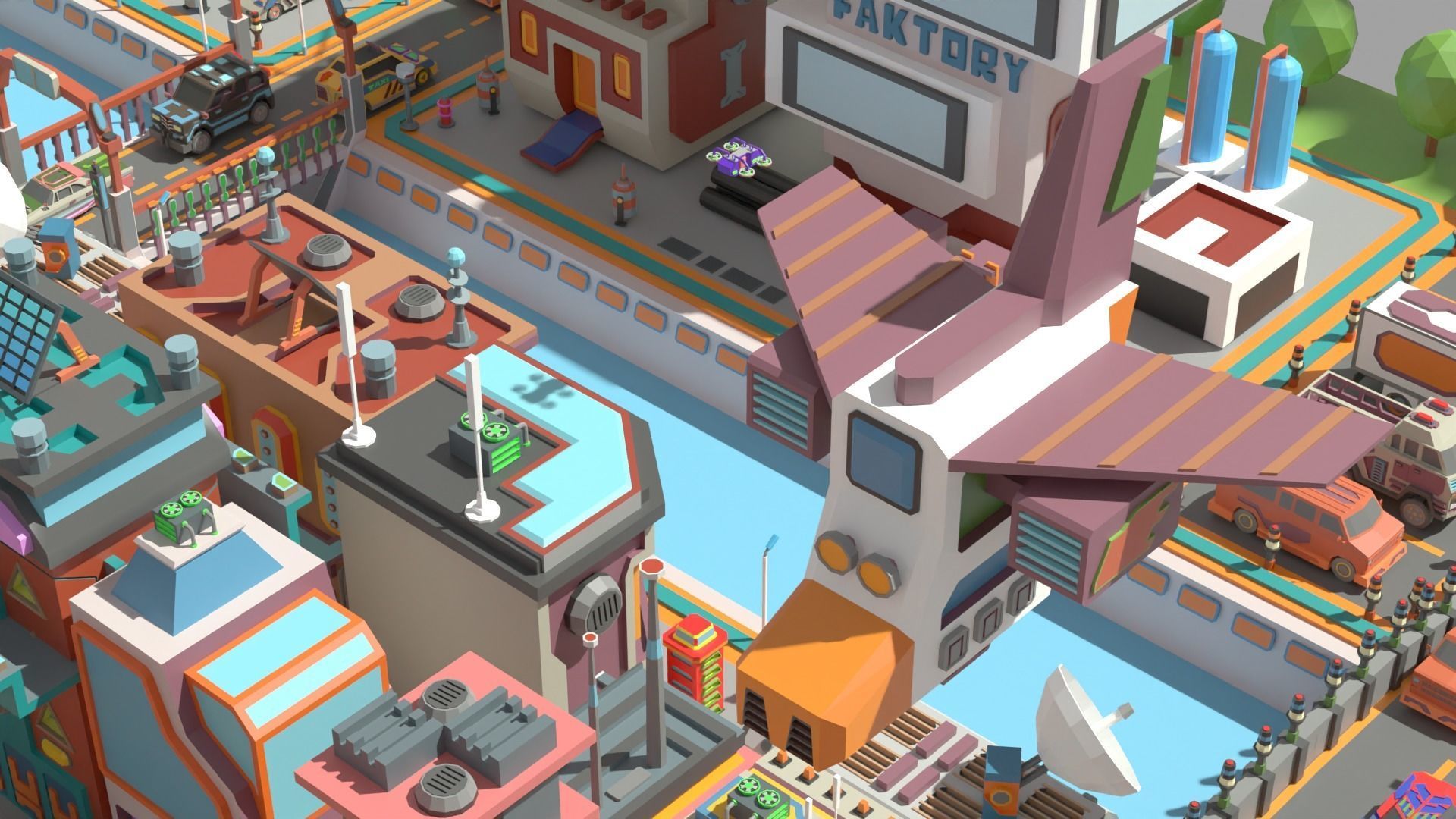 Scifi  Low Poly  Cartoon City  Low-poly 3D model_9