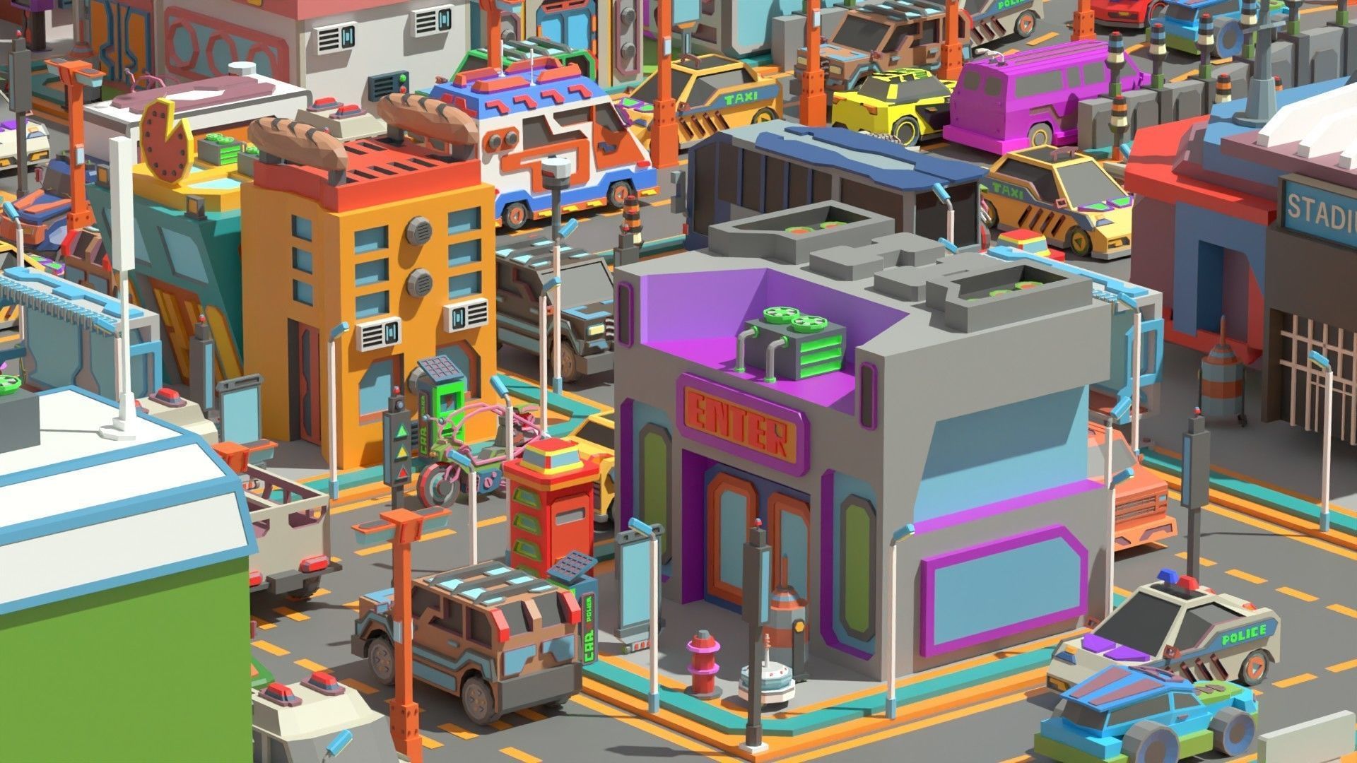 Scifi  Low Poly  Cartoon City  Low-poly 3D model_18