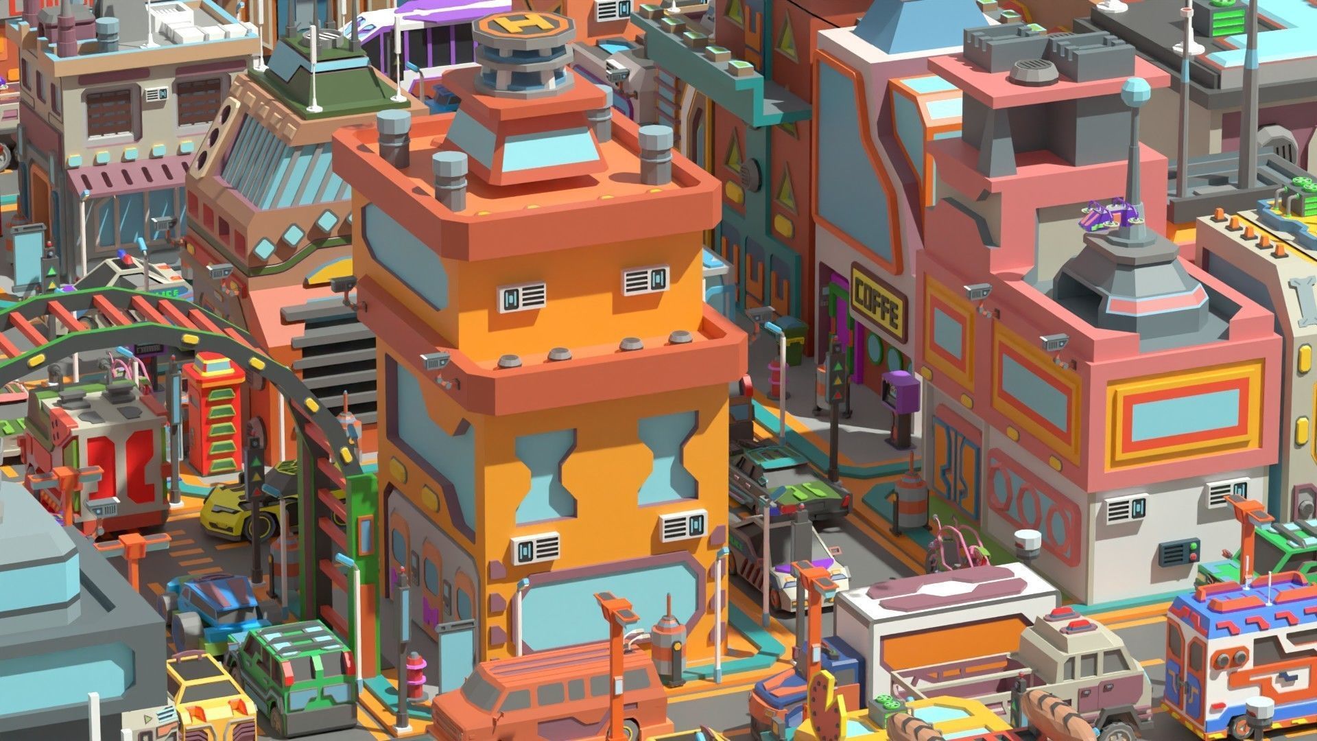 Scifi  Low Poly  Cartoon City  Low-poly 3D model_12