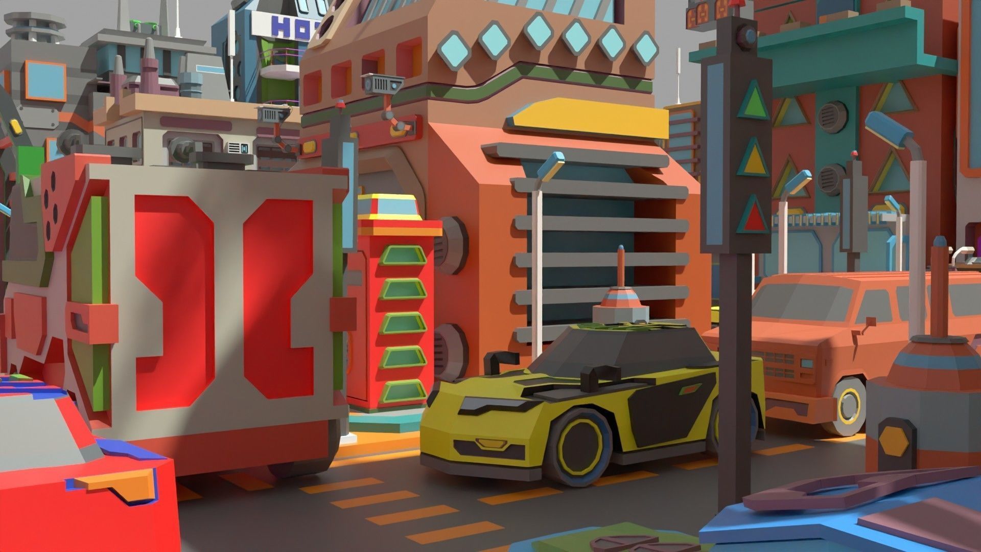 Scifi  Low Poly  Cartoon City  Low-poly 3D model_22
