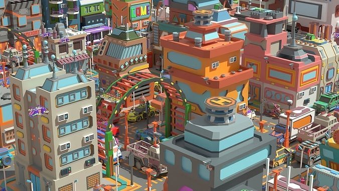 Scifi  Low Poly  Cartoon City  Low-poly 3D model 4