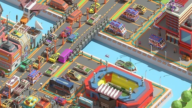 Scifi  Low Poly  Cartoon City  Low-poly 3D model 6