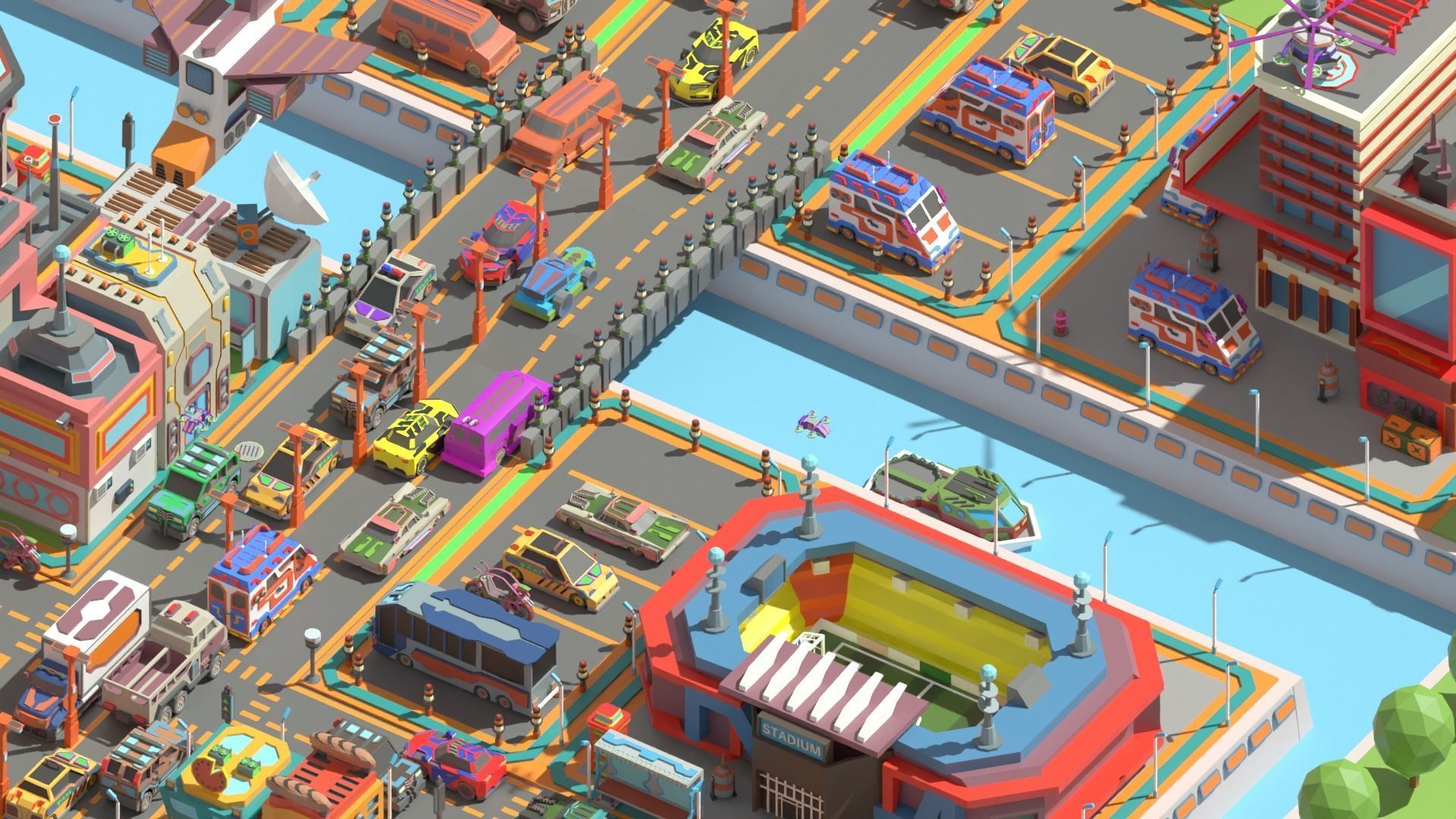 Scifi  Low Poly  Cartoon City  Low-poly 3D model_7