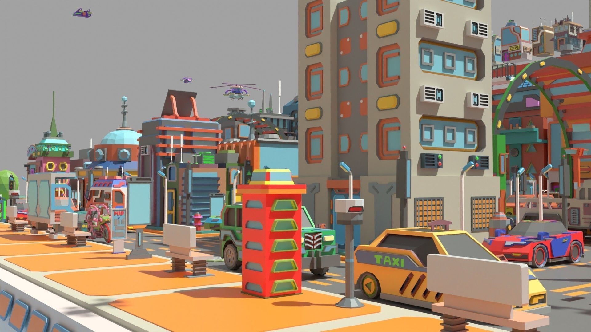 Scifi  Low Poly  Cartoon City  Low-poly 3D model_21
